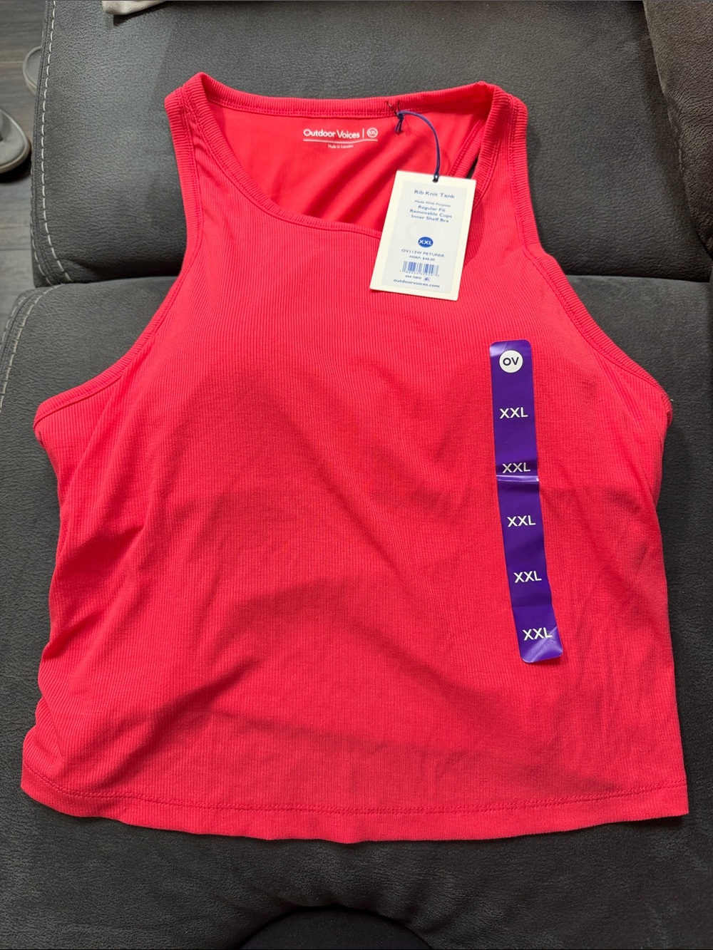 Outdoor Voices petunia Ribbed Tank Top with built in bra